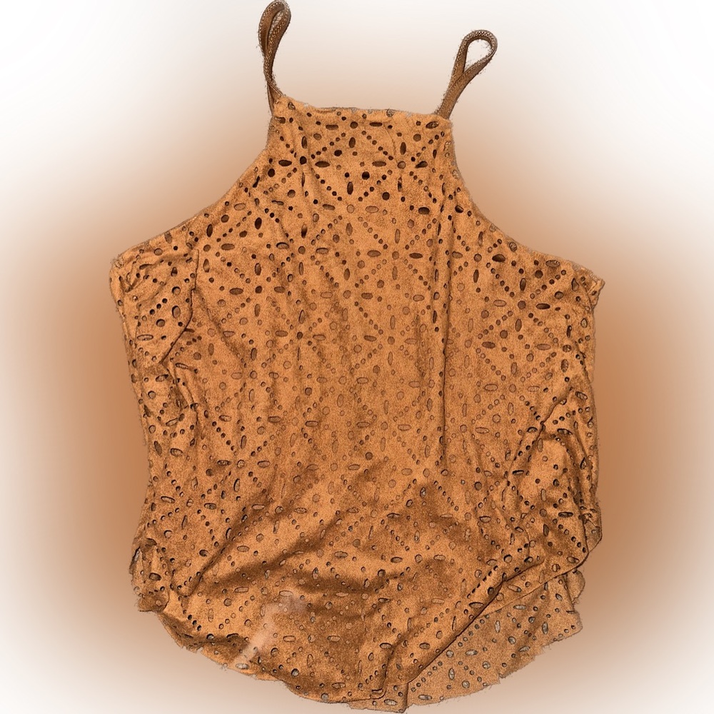Brown Rodeo Tank Top with Mesh Holes Flowy
